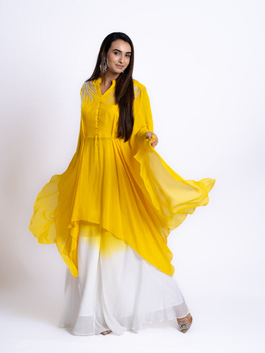 EMBELLISHED SET WITH PLEATED KURTA & PARELLEL PANTS