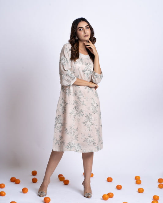LINEN FLORAL PRINTED DRESS