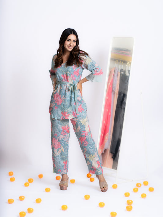 LINEN BELTED FLORAL CO-ORDINATE SET