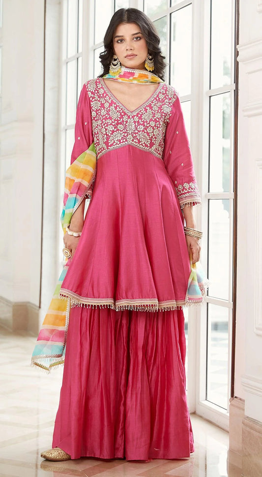PINK CHANDERI SHARARA SET