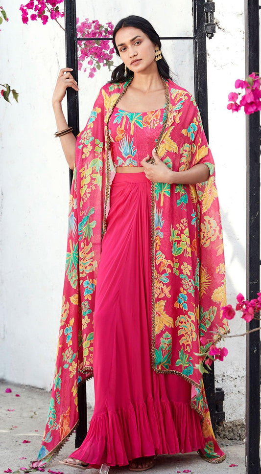 CO-ORD SET WITH CAPE AND DRAPE SKIRT