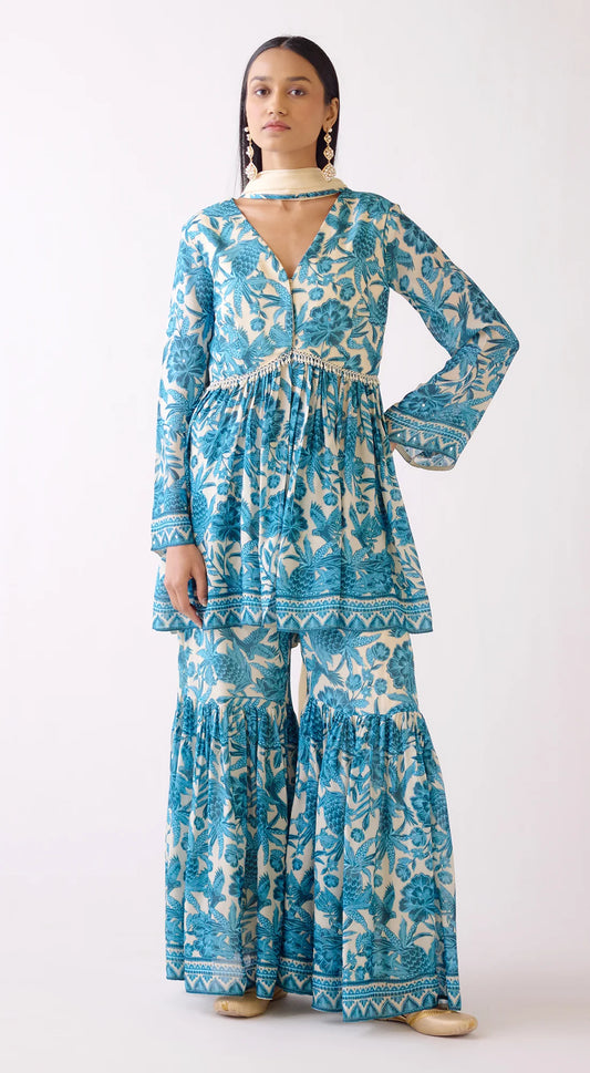 BLUE FLORAL SHARARA SET