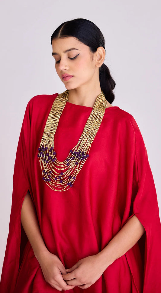 CRUSHED TOP & PANTS CO-ORDINATE SET WITH NECKLACE