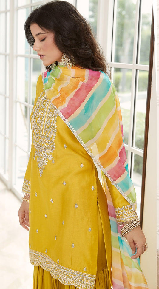 SHARARA SET WITH CONTRASTING DUPATTA