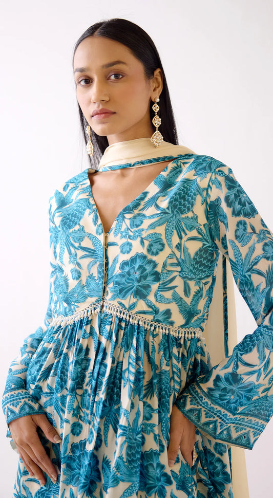 BLUE FLORAL SHARARA SET