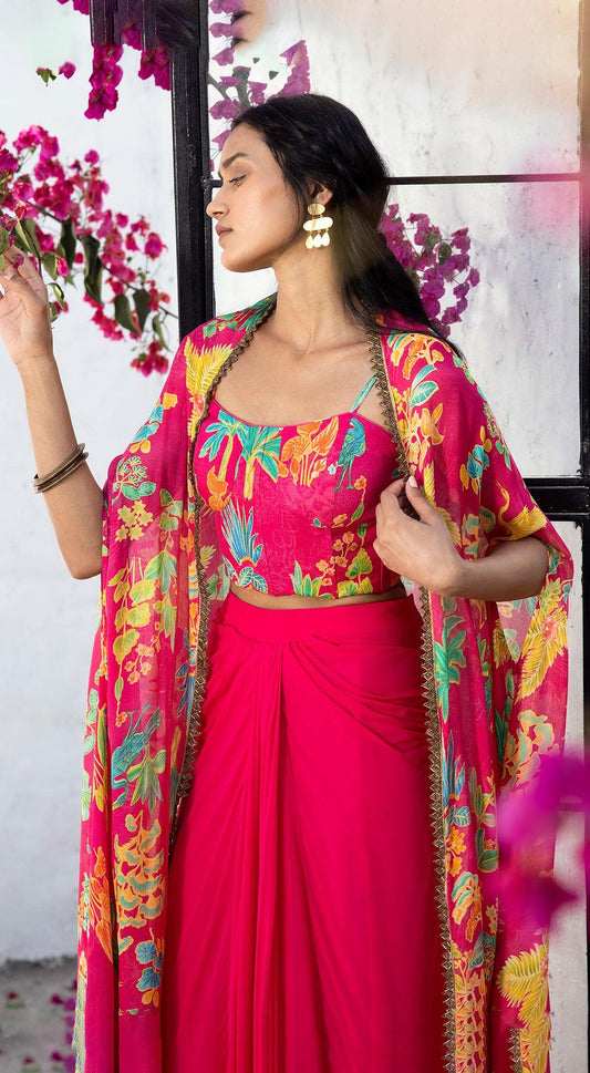 CO-ORD SET WITH CAPE AND DRAPE SKIRT