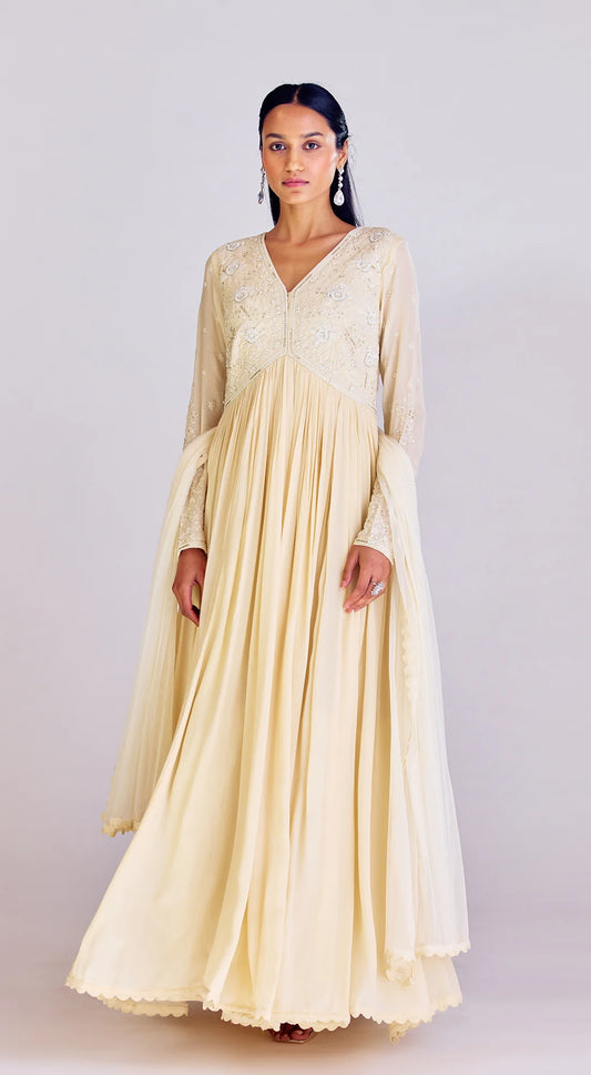 OFF WHITE EMBROIDERED ANARKALI