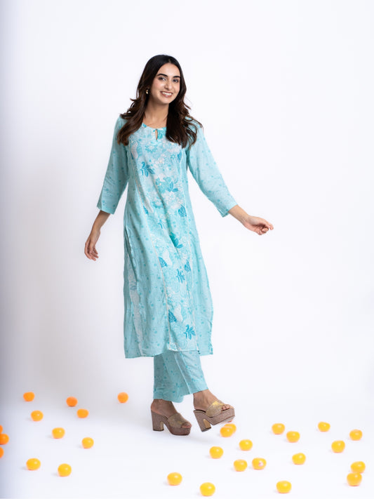 SKY BLUE  LONG KURTA CO-ORDINATE SET